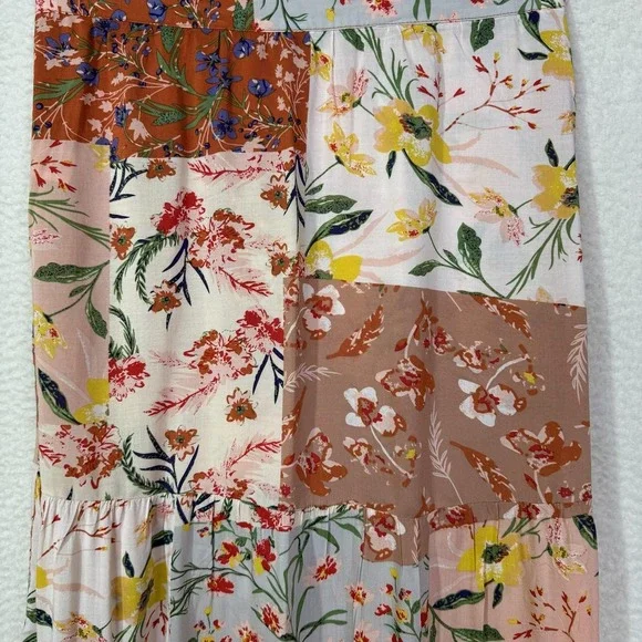 T Tahari Skirt Small Medium Multi Floral Patchwork Tiered Maxi Boho A-Line - Picture 3 of 13